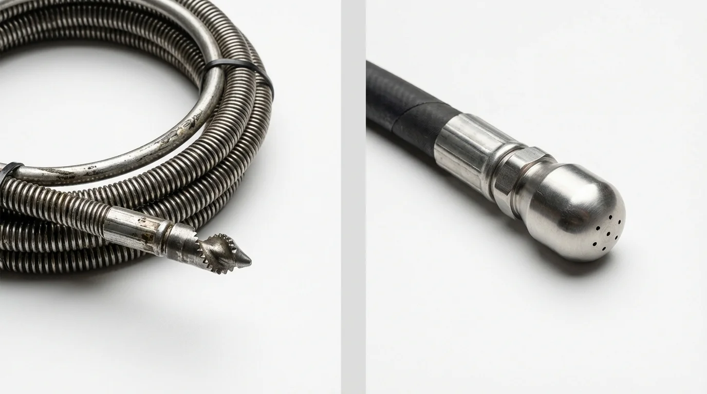 Drain snake cable and hydro jetting nozzle used for drain cleaning in Ranchos de Taos, NM