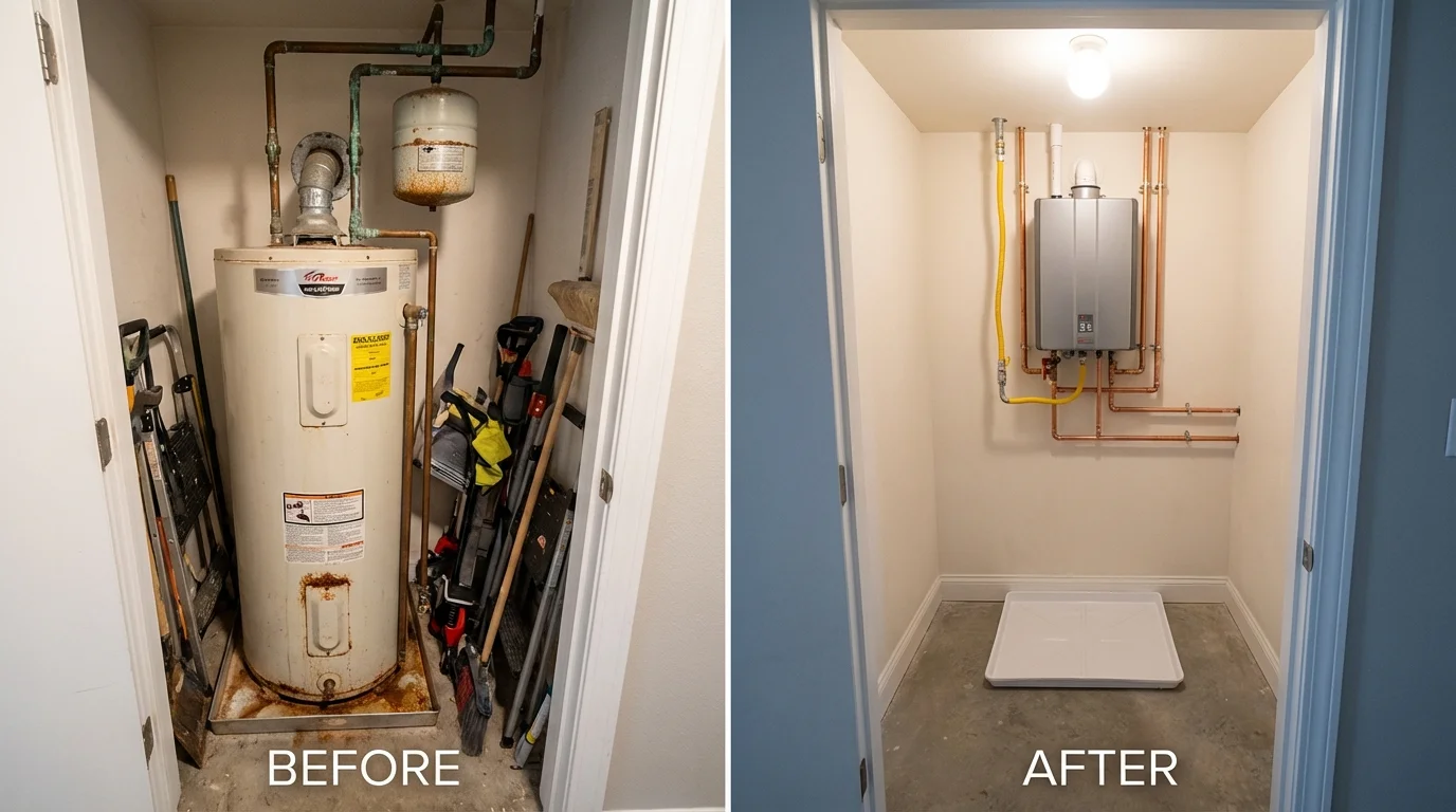 Tank water heater versus wall-mounted tankless unit comparison for Ranchos de Taos, NM homeowners